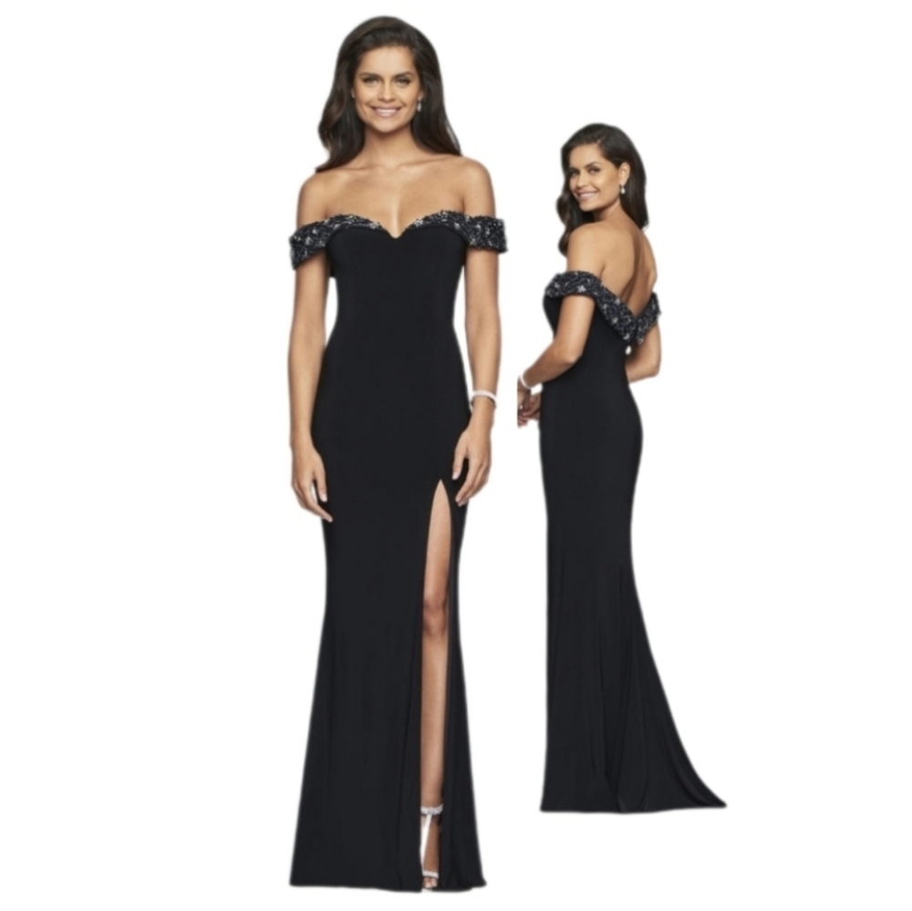 Faviana Dress Glamour Off Shoulder Sweetheat Neckline Maxi Black Size 8